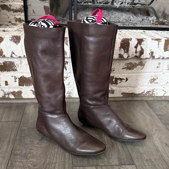 Gianni Bini Heather Knee High Flat Boots Brown Leather - Picture 1 of 8